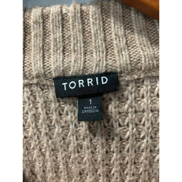 Torrid Chunky Knit Women’s Size 1 Short Sleeve Tan Pullover Sweater - Picture 3 of 9